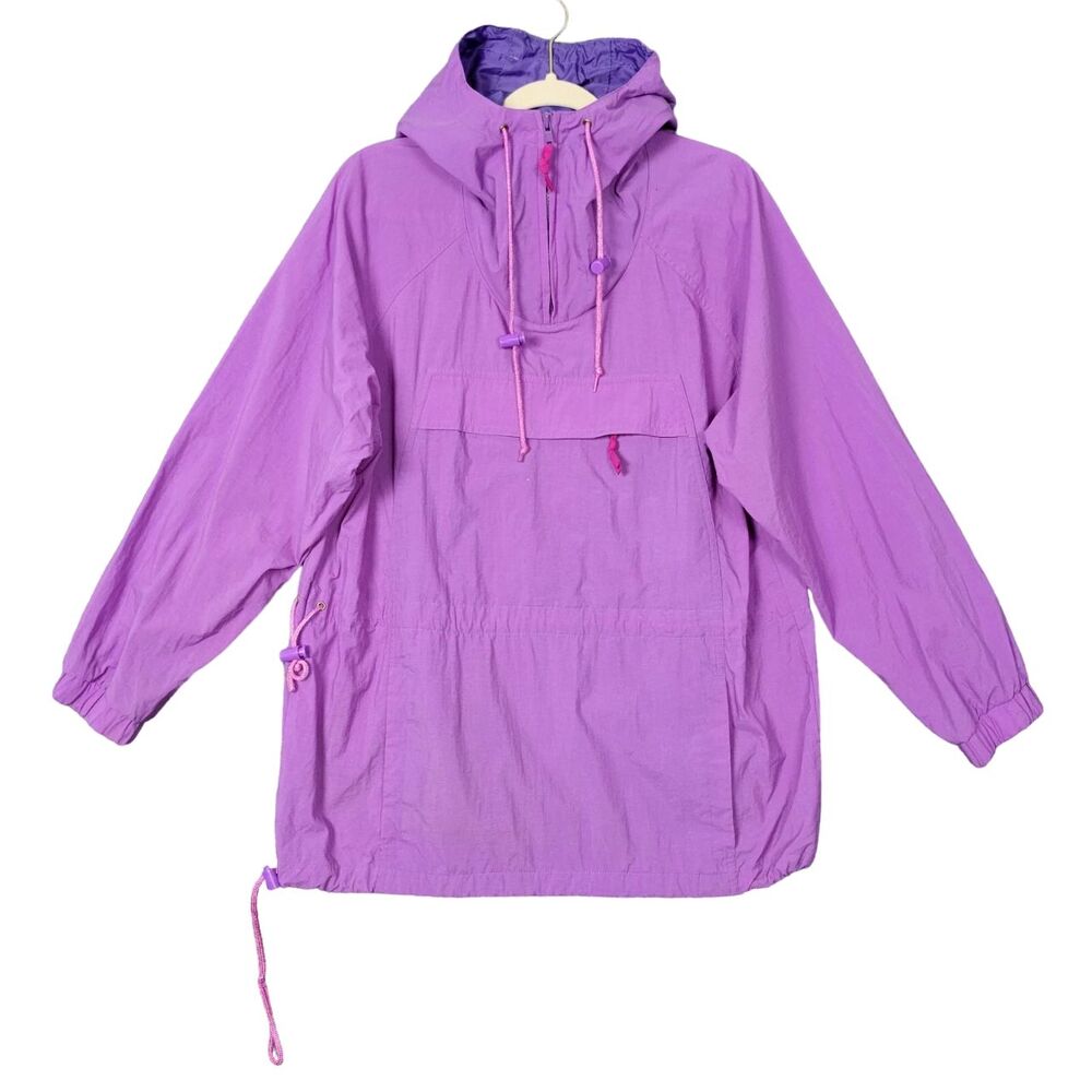 EDDIE BAUER 31451 Purple Kangaroo Pocket Nylon Windbreaker Jacket SIZE MEDIUM